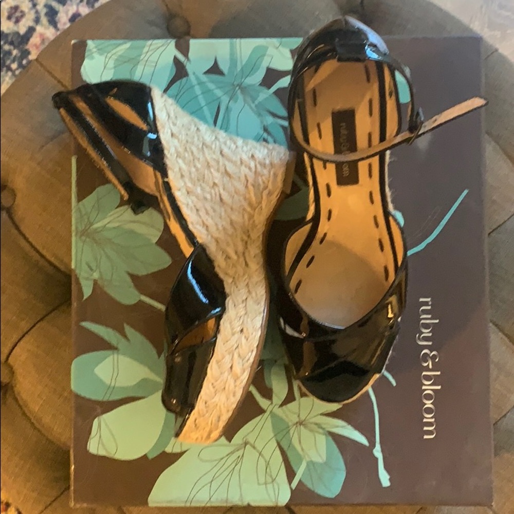 Ruby & Bloom Black Patent Sandal Wedge Shoes